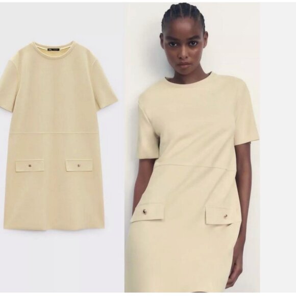Zara Dresses & Skirts - ZARA | Beige Faux Suede Mini Shirt Dress, Size L